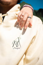 MT  Ivory  Hoodie ~ Embroidered