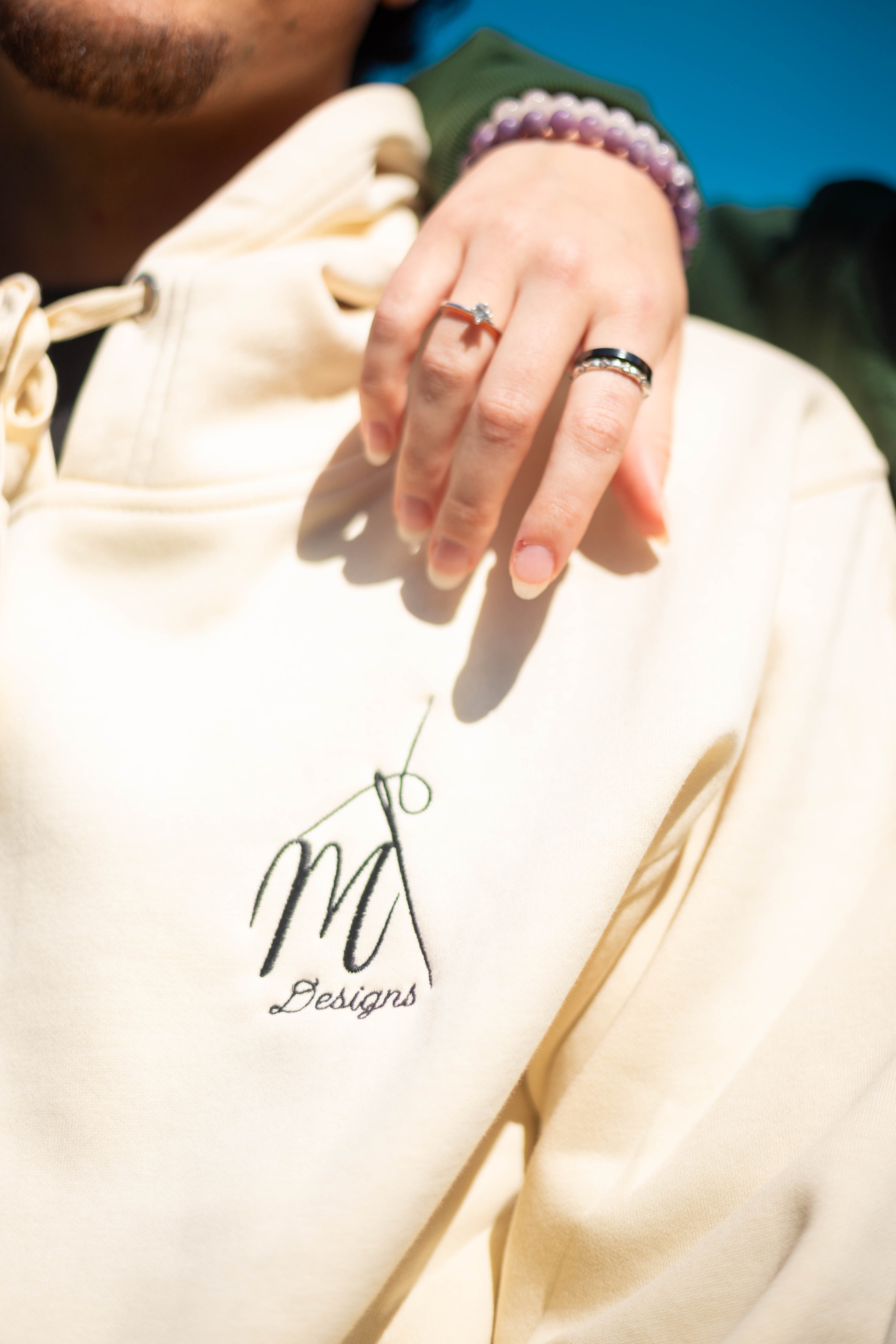 MT  Ivory  Hoodie ~ Embroidered