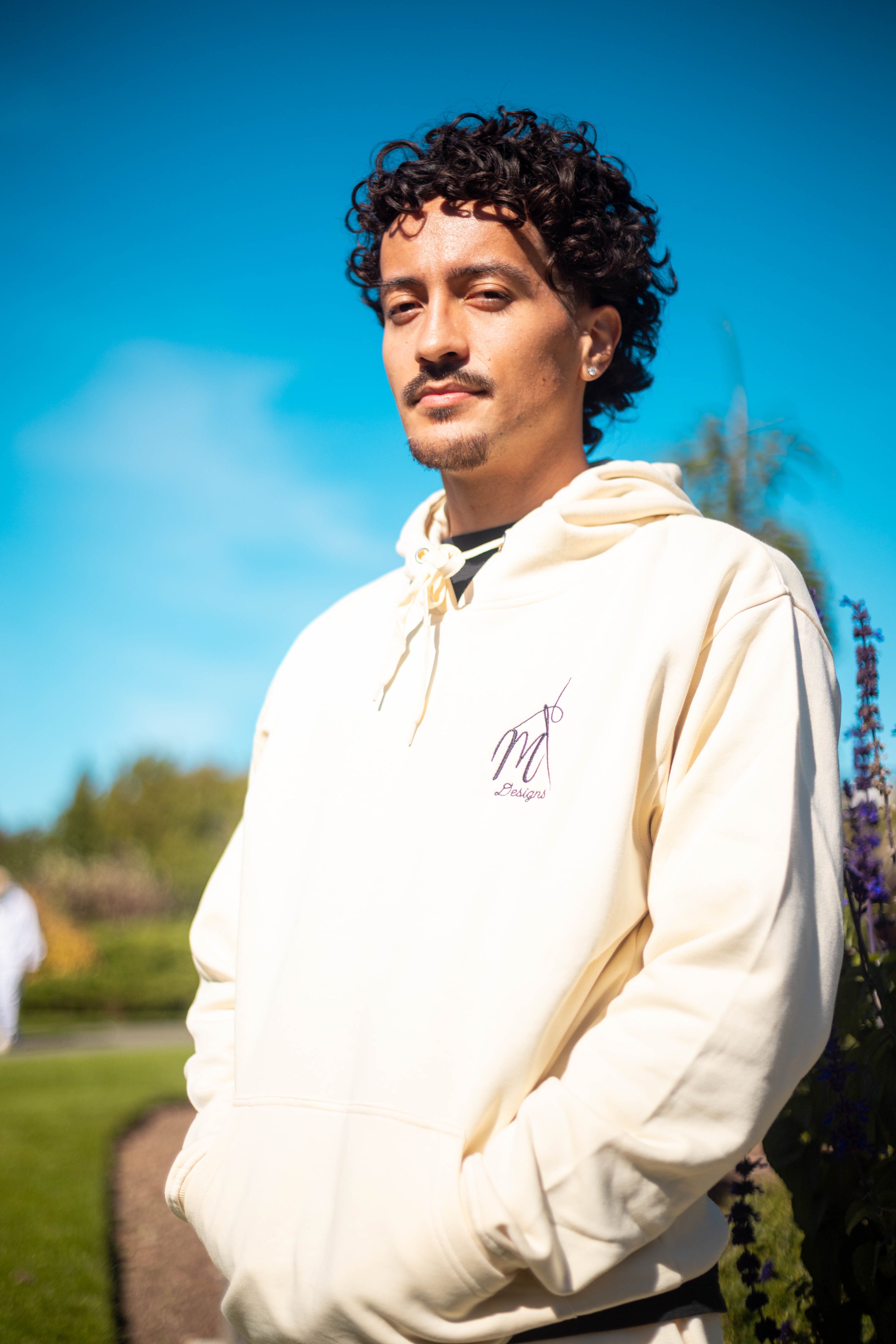 MT  Ivory  Hoodie ~ Embroidered