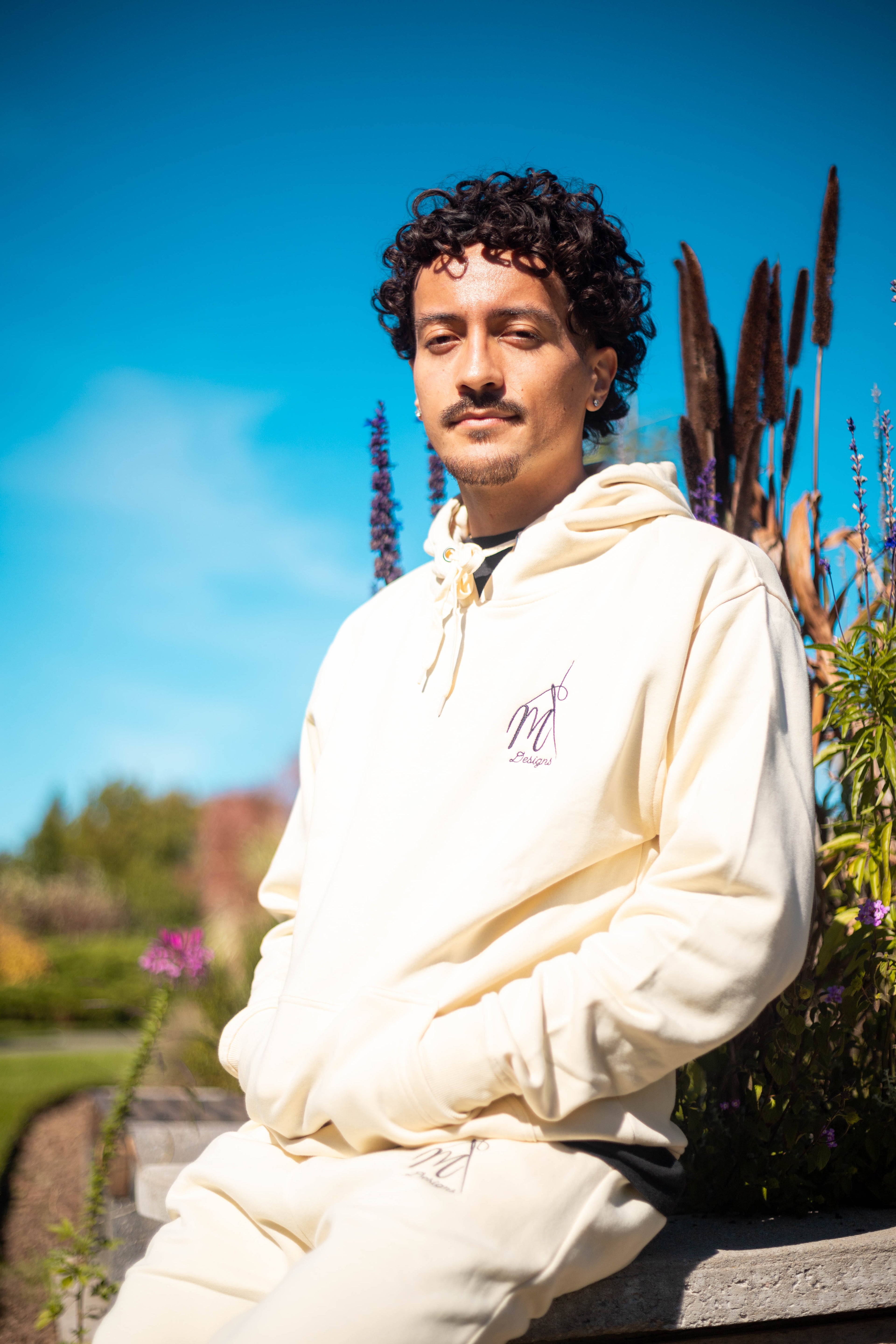 MT  Ivory  Hoodie ~ Embroidered
